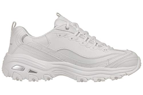 Skechers Sport Women's Memory Foam Lace-up Sneaker, White Silver