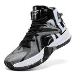 ASHION Kids High-Top Basketball Sneakers, Black Silver