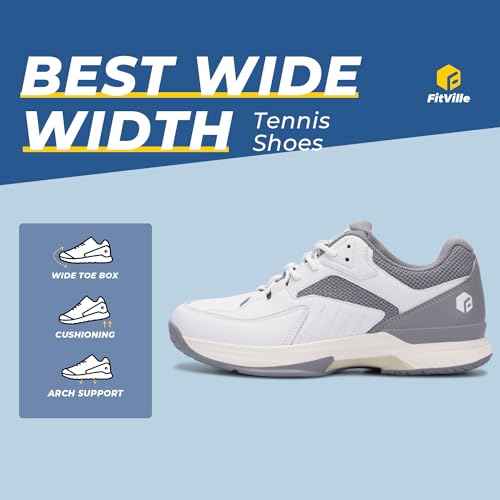 FitVille Men's Wide Arch Support Pickleball Sneakers