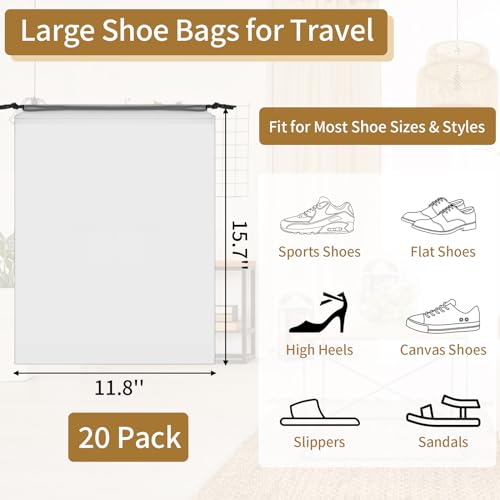 20-Pack Clear Waterproof Travel Shoe Bags