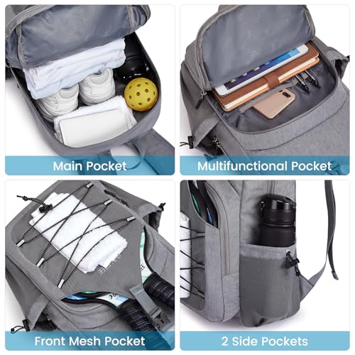 G4Free Adjustable Lightweight Pickleball Backpack, Light Grey