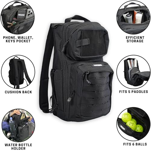 CourtCommander Tactical Pickleball Backpack - Holds 4 Paddles