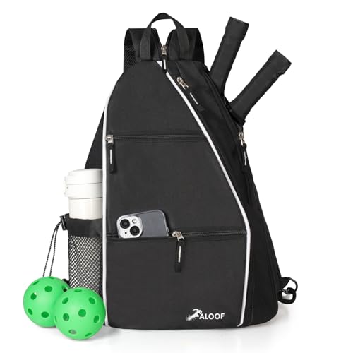 ALOOF Black Pickleball Sling Bag with Water Bottle
