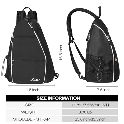 ALOOF Black Pickleball Sling Bag with Water Bottle