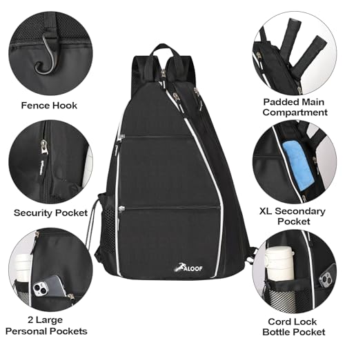 ALOOF Black Pickleball Sling Bag with Water Bottle