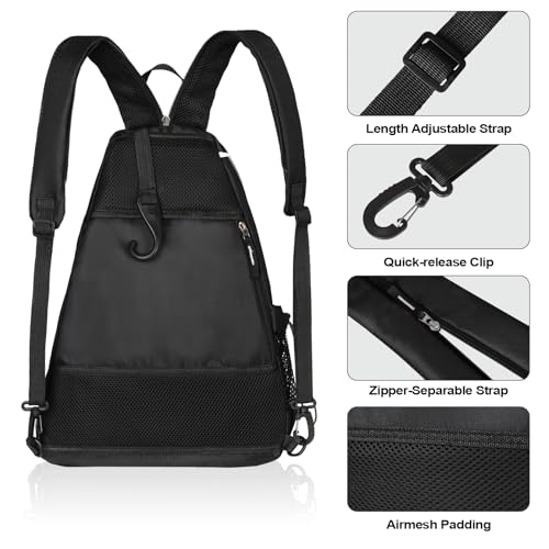 ALOOF Black Pickleball Sling Bag with Water Bottle