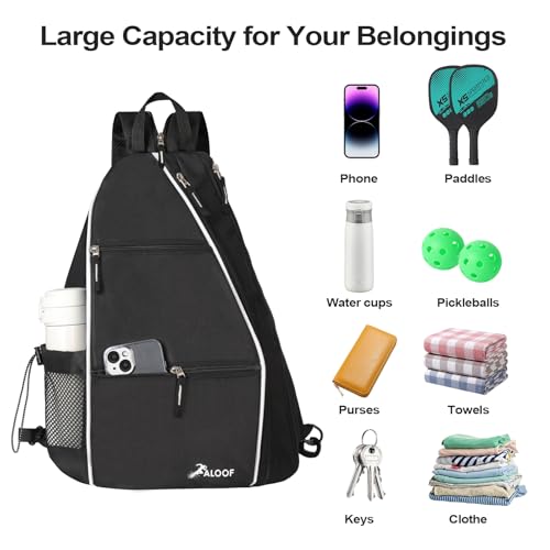 ALOOF Black Pickleball Sling Bag with Water Bottle