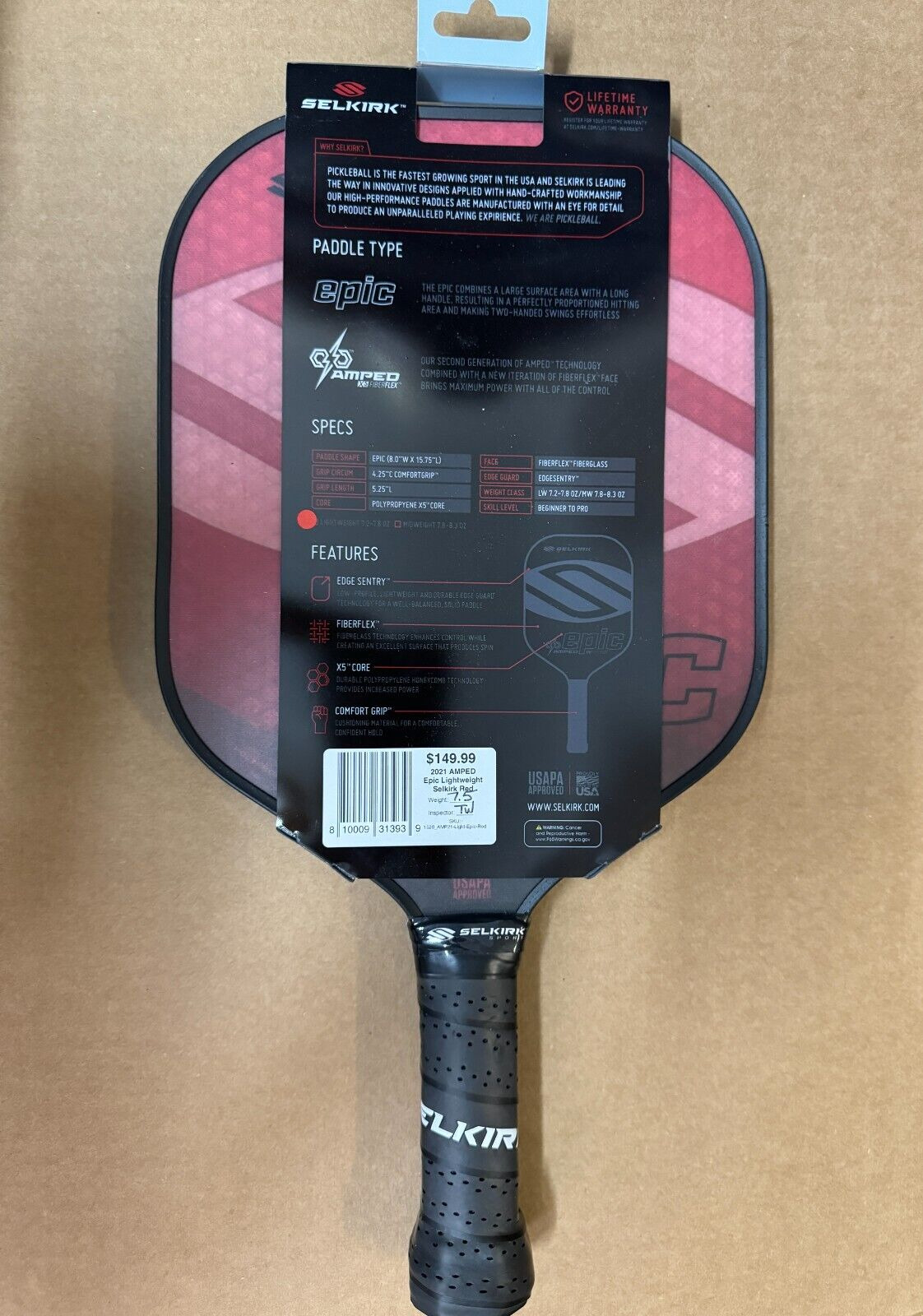 Selkirk Amped Epic Lightweight Pickleball Paddle - Red