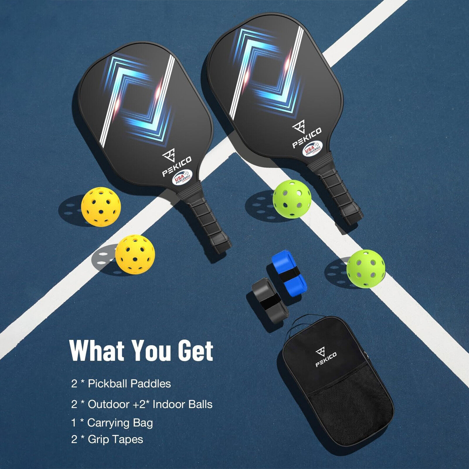 Frosted Fiberglass Pickleball Paddle Set of 2