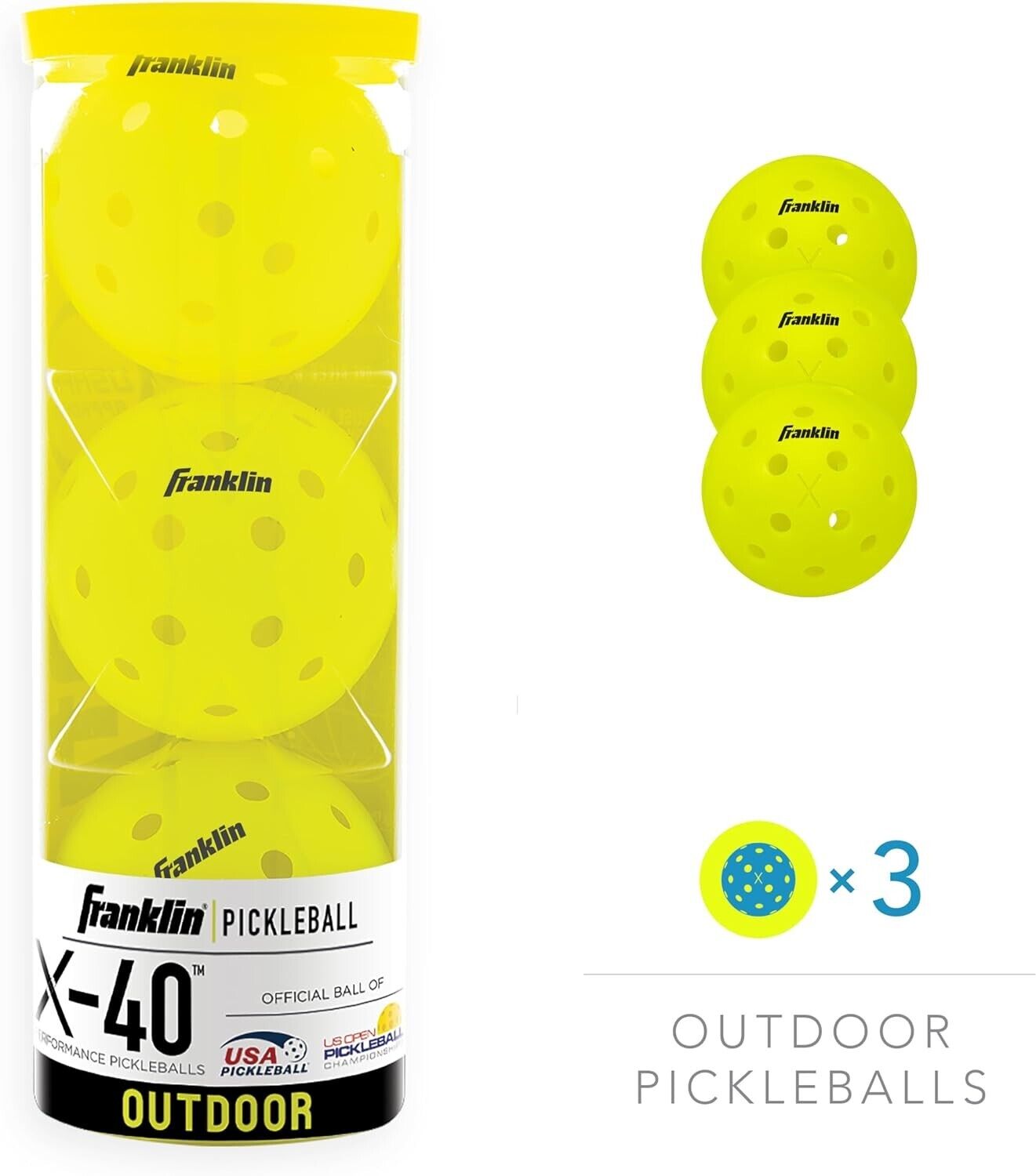 Franklin Sports X-40 Outdoor Pickleballs - 3 Pack