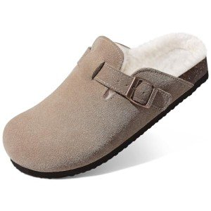 KIDMI Women's Faux Fur Lined Suede Slippers