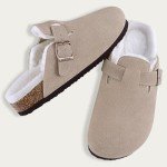 KIDMI Women's Faux Fur Lined Suede Slippers