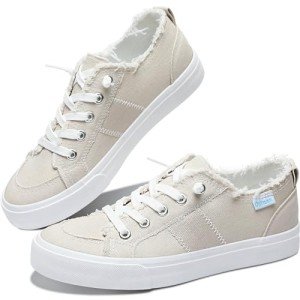 Women's Beige Canvas Slip-On Fashion Sneakers