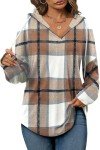 Women’s Casual Long Sleeve Hoodie - Plaid Brown