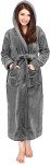 Cozy Women's Fleece Hooded Bathrobe in Steel Grey