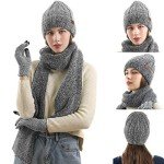 Women's Winter Knit Beanie, Gloves, and Scarf Set