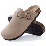 ODOLY Women’s Soft Suede Comfort Clogs - Taupe
