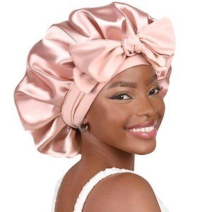 YANIBEST Silk Sleep Cap for Curly Hair, Blush