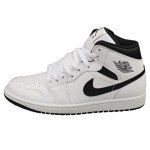 Jordan Men's 1 Mid White and Black Sneakers