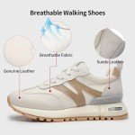 Beige Women's Genuine Leather Casual Sneakers