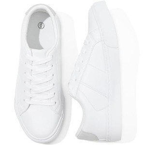 Kufeiti Women's White Low Top Lace-Up Sneakers