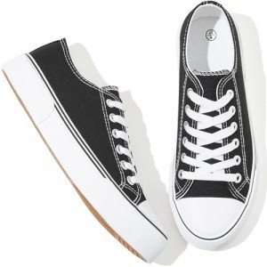 Adokoo Women's Low Top Canvas Sneakers - Black/White