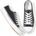 Adokoo Women's Low Top Canvas Sneakers - Black/White