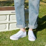 ZGR Women's Lace-Up White Canvas Sneakers
