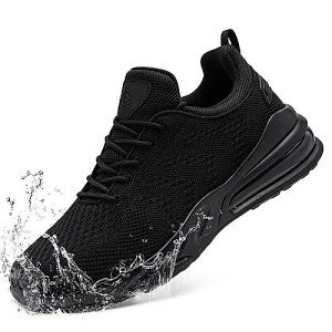 LARNMERN Men's Waterproof Slip-Resistant Sneakers, Black 10.5