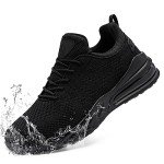 LARNMERN Men's Waterproof Slip-Resistant Sneakers, Black 10.5