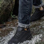 LARNMERN Men's Waterproof Slip-Resistant Sneakers, Black 10.5