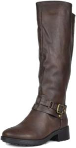 DREAM PAIRS Women's Buckle Knee High Boots, Brown