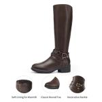 DREAM PAIRS Women's Buckle Knee High Boots, Brown