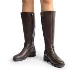 DREAM PAIRS Women's Buckle Knee High Boots, Brown