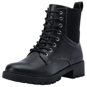 Vepose Women's Black Combat Lace-Up Ankle Boots