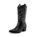 DREAM PAIRS Women's Embroidered Cowboy Boots, Black