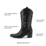 DREAM PAIRS Women's Embroidered Cowboy Boots, Black
