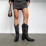 DREAM PAIRS Women's Embroidered Cowboy Boots, Black