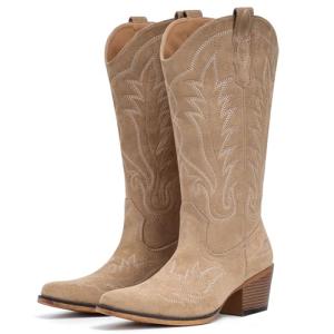 Fioralie Women’s Suede Cowboy Boots - Retro Style