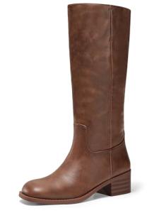 Coutgo Women's Chunky Block Heel Knee High Boots