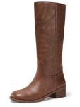 Coutgo Women's Chunky Block Heel Knee High Boots