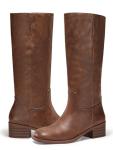 Coutgo Women's Chunky Block Heel Knee High Boots