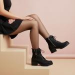 Dunes Women's Kobe Heeled Black Combat Boots