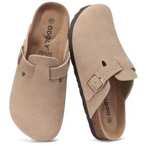ODOLY Women’s Soft Suede Comfort Clogs - Taupe