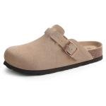 ODOLY Women’s Soft Suede Comfort Clogs - Taupe
