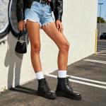 DREAM PAIRS Black Lace-Up Platform Combat Boots