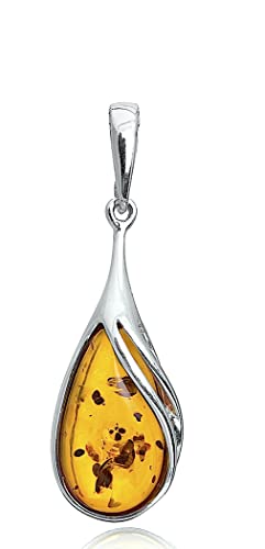Certified Amber Silver Teardrop Pendant by Ian and Valeri