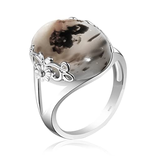 Rare Yemeni Agate Ring with White Moss Gemstone