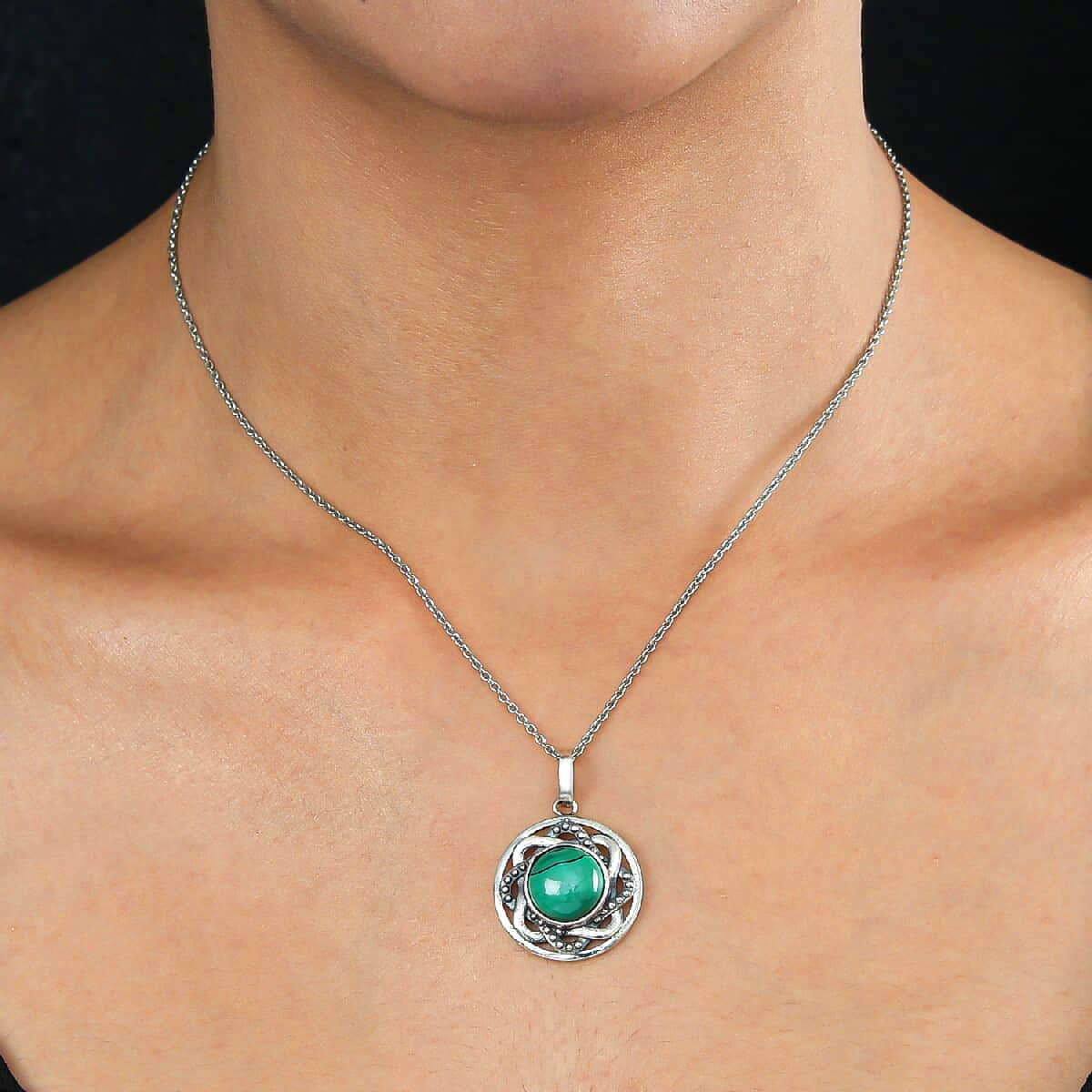 Silver Malachite Pendant Necklace for Women's Birthday Gift