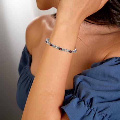 Natural Garnet Gemstone Stainless Steel Bracelet for Women
